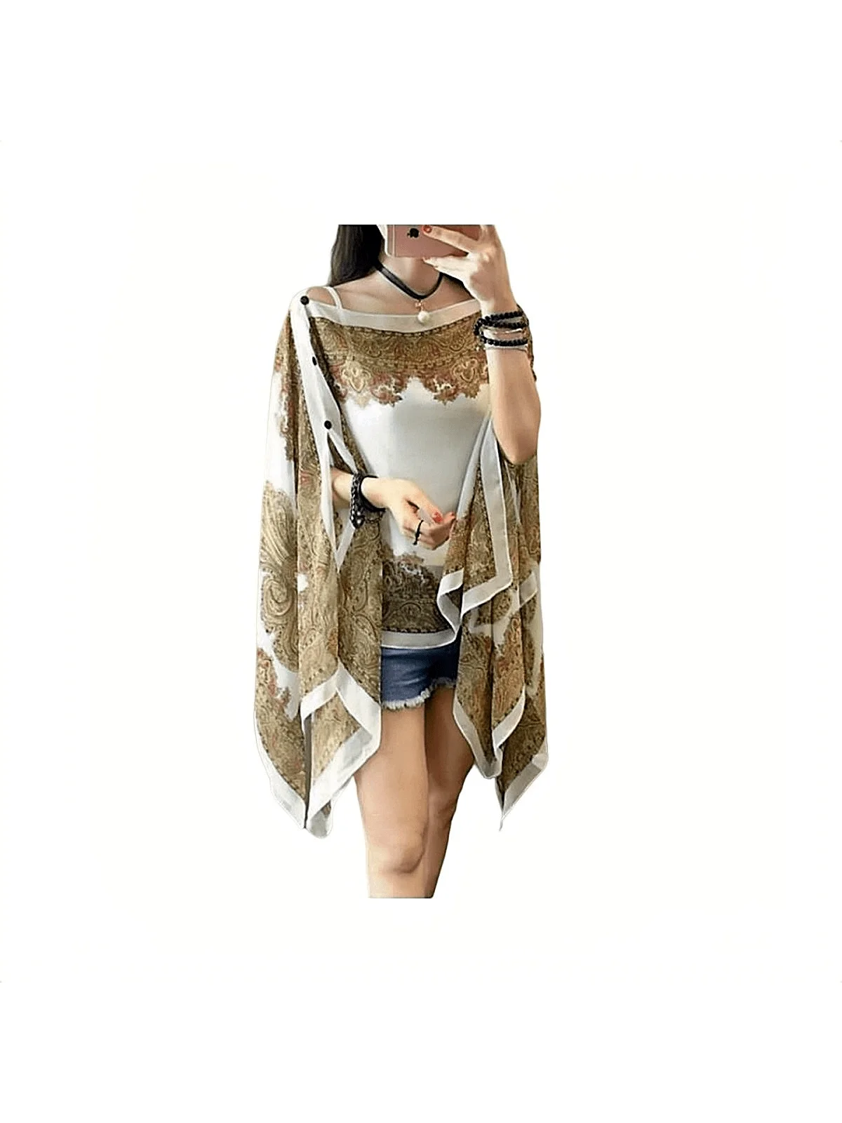 Women Chiffon Printed Cape Shawl For Summer Beach Vacation Travel Accessory
Women Chiffon Printed Cape Shawl For Summer Beach Vacation Travel Accessory