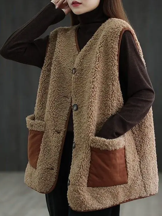 Casual Lamb Velvet Vest Women's Loose ket Outerwear Slimming V-ne Single Button Closure Color Commute Sle
Casual Lamb Velvet Vest Women's Loose ket Outerwear Slimming V-ne Single Button Closure Color Commute Sle