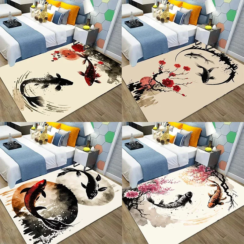 Chinese Koi Carp Ink Painting Good Luck Rug Pink Cherry Blossoms Carpet For Living Room Bedroom Home Decor Door Mat
Chinese Koi Carp Ink Painting Good Luck Rug Pink Cherry Blossoms Carpet For Living Room Bedroom Home Decor Door Mat