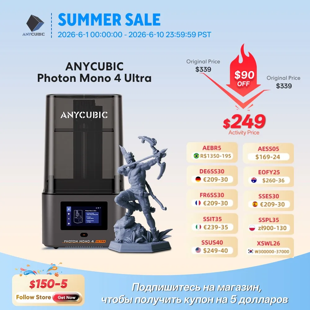 PRESALE ANYCUBIC Photon Mono 4 Ultra 7 Inch 10K LCD 3D Printers UV Resin 3D Printer Printing Size 236mm*231mm*430mm 2.2L
PRESALE ANYCUBIC Photon Mono 4 Ultra 7 Inch 10K LCD 3D Printers UV Resin 3D Printer Printing Size 236mm*231mm*430mm 2.2L