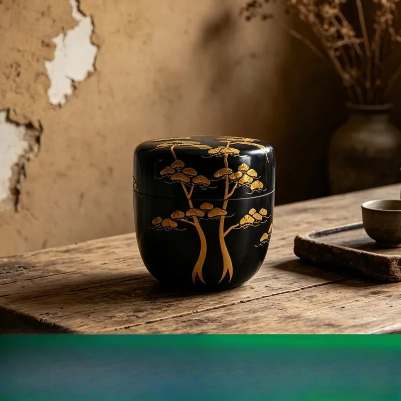 Japanese tea paint tea can, black gold tree pattern portable storage tank
Japanese tea paint tea can, black gold tree pattern portable storage tank