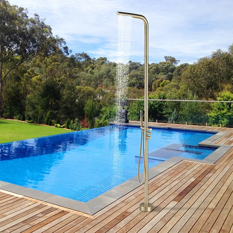 Outdoor Freestanding Shower Column in Brushed Nickel with 3 Handles Rain Spray Pattern for Hotel Pool Beach Garden Use
Outdoor Freestanding Shower Column in Brushed Nickel with 3 Handles Rain Spray Pattern for Hotel Pool Beach Garden Use