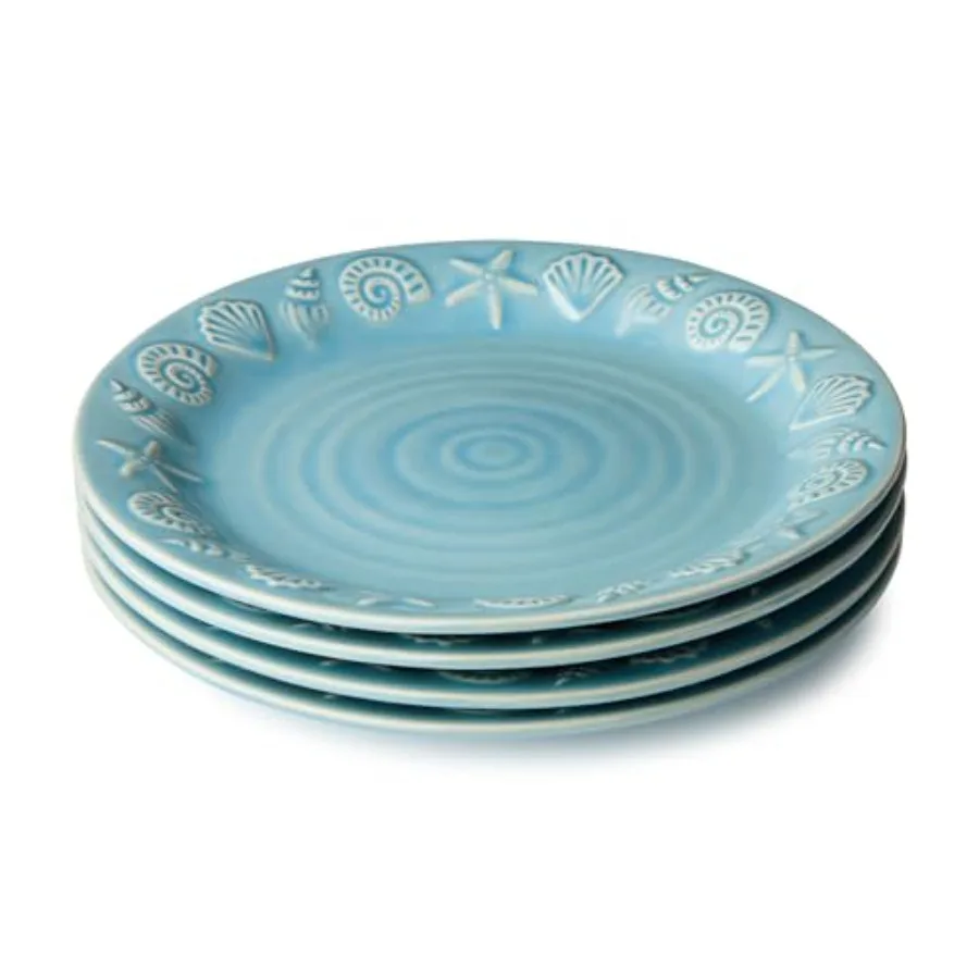 Coastline Blue Stoneware DINNER PLATES SET of 4, 10.5-inch embossed coastal shell and starfish plates with glossy sea-blue glaz
Coastline Blue Stoneware DINNER PLATES SET of 4, 10.5-inch embossed coastal shell and starfish plates with glossy sea-blue glaz