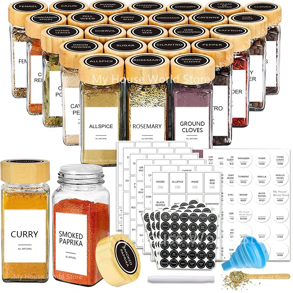 Glass Spice Jars with Bamboo Lid Spice Seasoning Containers Spice Pot Salt Pepper Shakers Organizer Kitchen Jar Set
Glass Spice Jars with Bamboo Lid Spice Seasoning Containers Spice Pot Salt Pepper Shakers Organizer Kitchen Jar Set