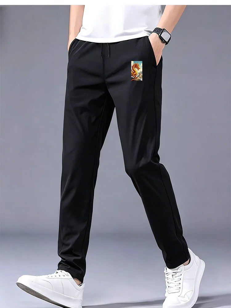 Trendy Men Retro Oriental Golden Dragon Vertical Pattern Ice Silk Quick Dry Straight Pants Elastic Waist Loose Leg Soft Breathab
Trendy Men Retro Oriental Golden Dragon Vertical Pattern Ice Silk Quick Dry Straight Pants Elastic Waist Loose Leg Soft Breathab