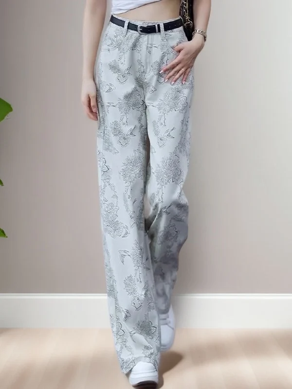 Spring Printed Wide Leg Jeans High Waist Loose Fit Slimming Straight Long Pants Casual High Sensation Women's Faion
Spring Printed Wide Leg Jeans High Waist Loose Fit Slimming Straight Long Pants Casual High Sensation Women's Faion
