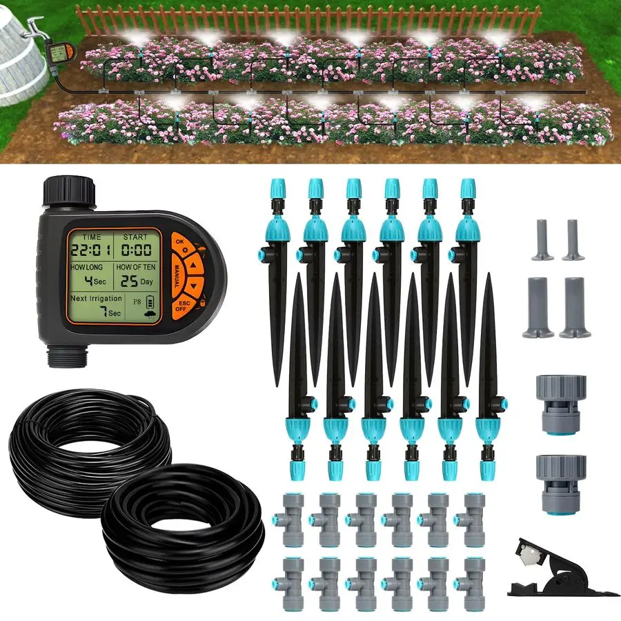120FT Automatic Drip Irrigation Kits with Garden Timer, Garden Watering System for Lawn, Quick Connector Design Irrigation Syste
120FT Automatic Drip Irrigation Kits with Garden Timer, Garden Watering System for Lawn, Quick Connector Design Irrigation Syste