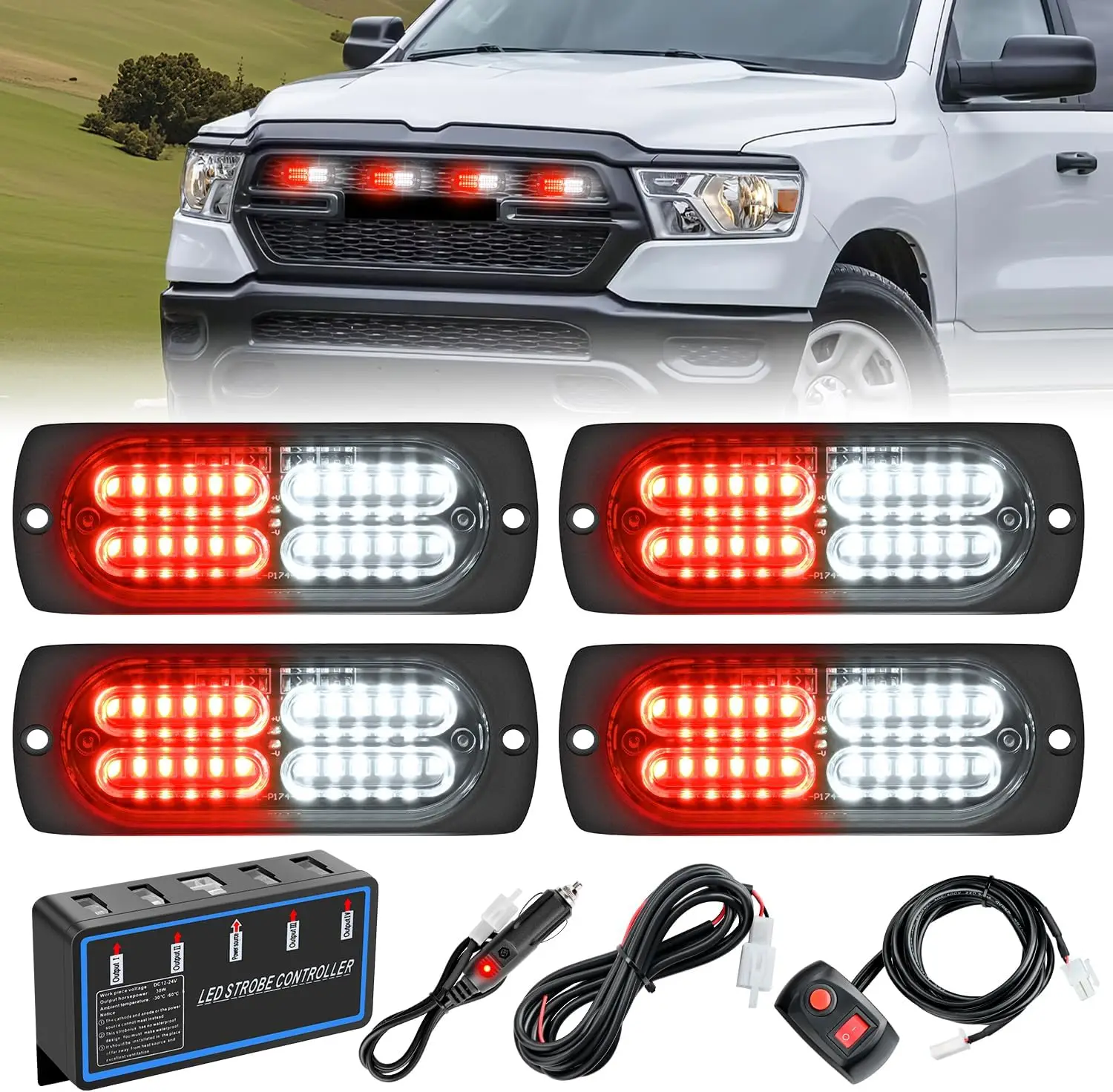 4PCS LED Strobe Lights 12V 24V Sync Red White 24LED Emergency Warning with Controller for Car Truck RVs
4PCS LED Strobe Lights 12V 24V Sync Red White 24LED Emergency Warning with Controller for Car Truck RVs