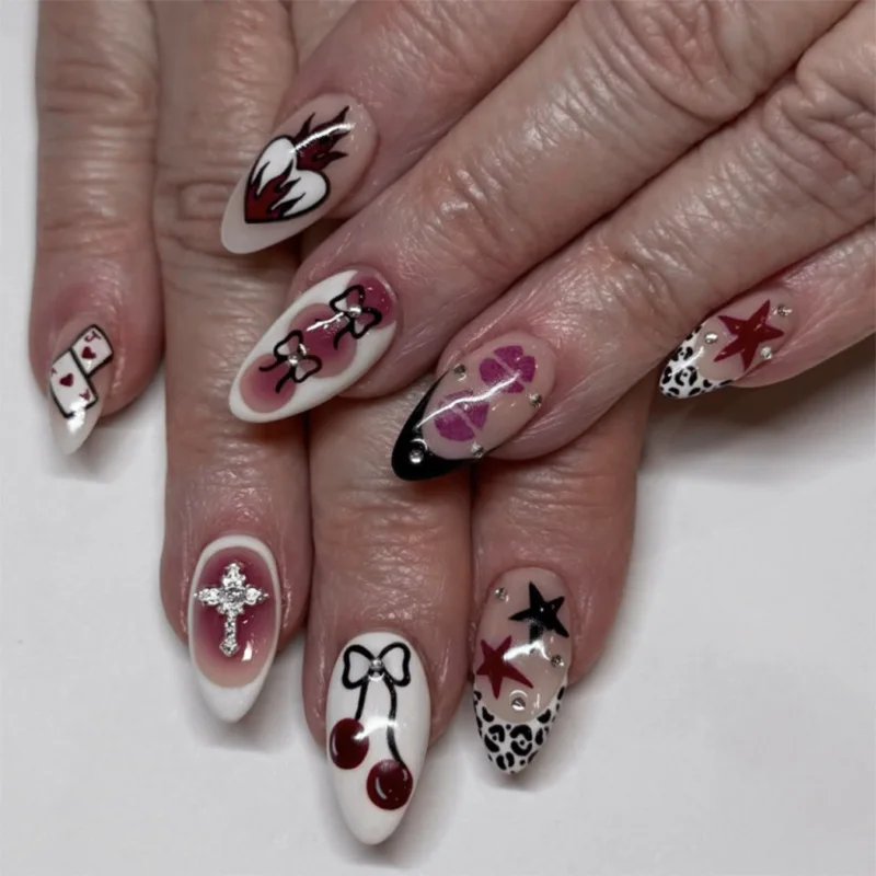 Flame Heart Bowknot Cherry Stars Lips Nail Art Y2K Cool Sweet Style Fake Nails Detachable Finished False Nails Press on Nails
Flame Heart Bowknot Cherry Stars Lips Nail Art Y2K Cool Sweet Style Fake Nails Detachable Finished False Nails Press on Nails