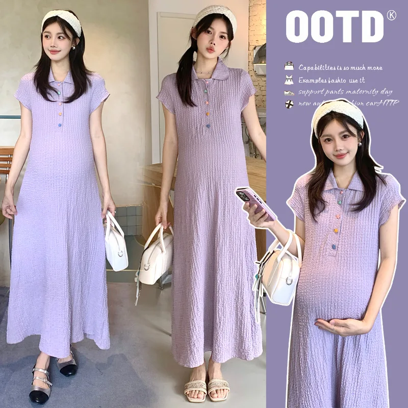 Maternity Dress 2026 Summer New Style French Retro Soft Comfortable Purple Lapel Dress Contrast Color Buttons For Pregnancy
Maternity Dress 2026 Summer New Style French Retro Soft Comfortable Purple Lapel Dress Contrast Color Buttons For Pregnancy