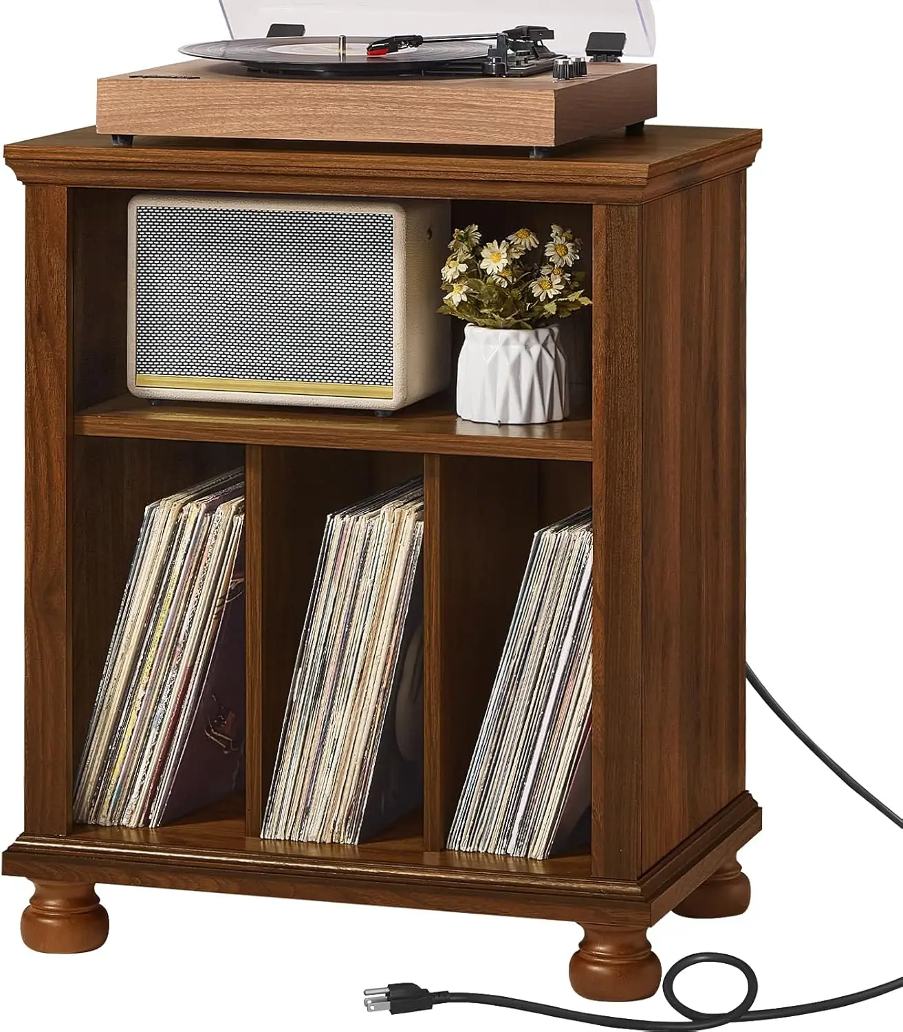 24" Record Player Stand Holds 200 Albums, Mid-Century Turntable Table with Charging Station, Brown
24" Record Player Stand Holds 200 Albums, Mid-Century Turntable Table with Charging Station, Brown