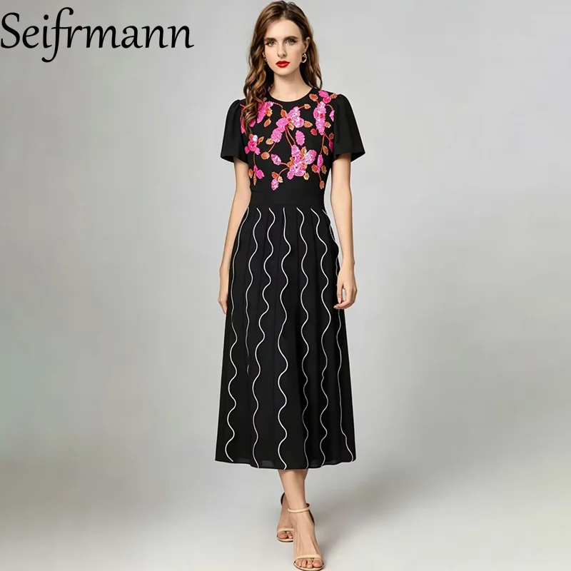 Seifrmann 2026 Summer Women's New Fashionable Round Neck Short Sleeve sequin Waist cinched Long Dress
Seifrmann 2026 Summer Women's New Fashionable Round Neck Short Sleeve sequin Waist cinched Long Dress