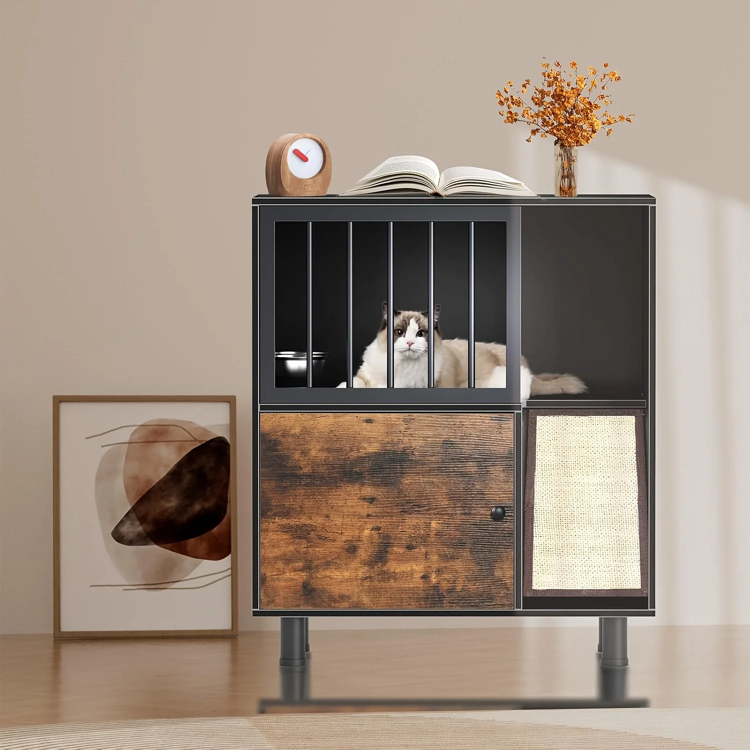Dog-Proof Wood Cat Feeding Station With Lockable Storage & 2 Removable Stainless Steel Bowls - Anti-Spill Cat Condo With Scratch
Dog-Proof Wood Cat Feeding Station With Lockable Storage & 2 Removable Stainless Steel Bowls - Anti-Spill Cat Condo With Scratch