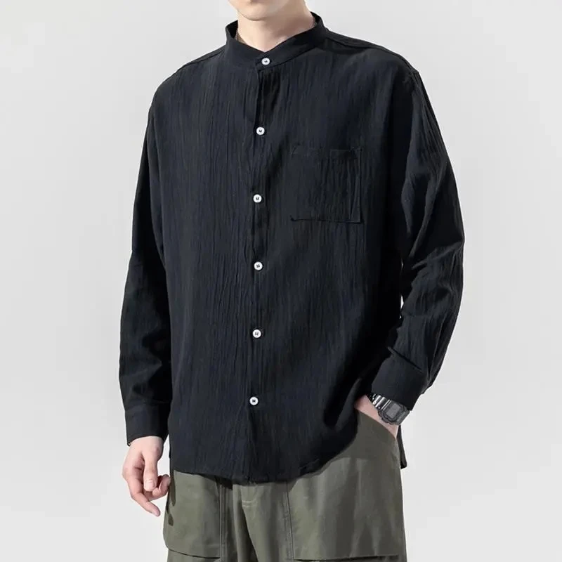 Shirt Men Clothing Harajuku Long-Sleeved Loose Stand Collar Casual Single-Breasted Chemise Homme Autumn Fashion Black Blusas
Shirt Men Clothing Harajuku Long-Sleeved Loose Stand Collar Casual Single-Breasted Chemise Homme Autumn Fashion Black Blusas