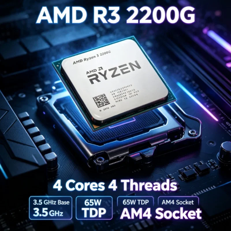 AMD Ryzen 3 2200G Unlocked CPU with Radeon Vega 8 Graphics 4 Core 4 Thread 3.5GHz Socket AM4 14NM 65W Desktop APU
AMD Ryzen 3 2200G Unlocked CPU with Radeon Vega 8 Graphics 4 Core 4 Thread 3.5GHz Socket AM4 14NM 65W Desktop APU