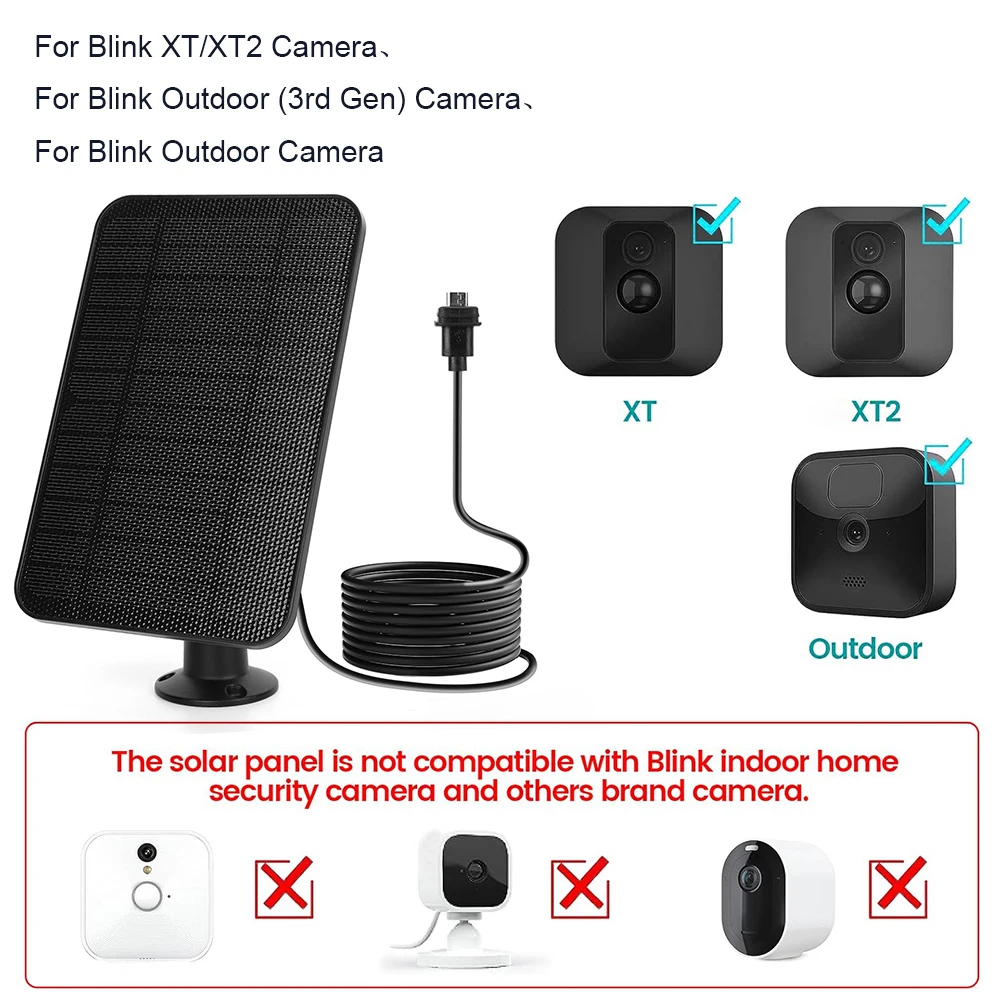 Solar Battery Charger Waterproof Solar Cell Panel Micro USB with Rubber Plug for Blink XT/XT2/Outdoor Camera(3rd Gen)
Solar Battery Charger Waterproof Solar Cell Panel Micro USB with Rubber Plug for Blink XT/XT2/Outdoor Camera(3rd Gen)