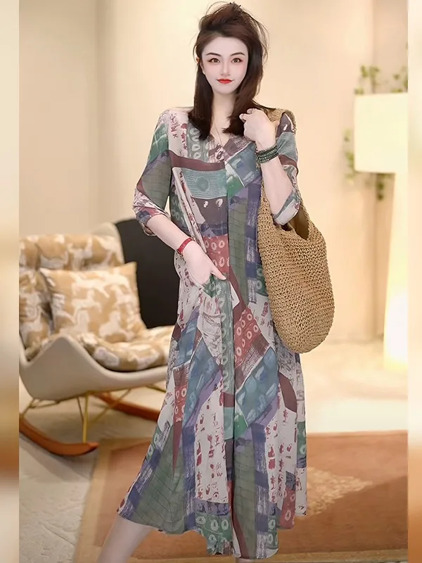 Elegant Retro Dress High Waist A-Line Skirt Short Sleeve V-Neck Summer New Arrival Women's Premium Fashion Clothing
Elegant Retro Dress High Waist A-Line Skirt Short Sleeve V-Neck Summer New Arrival Women's Premium Fashion Clothing