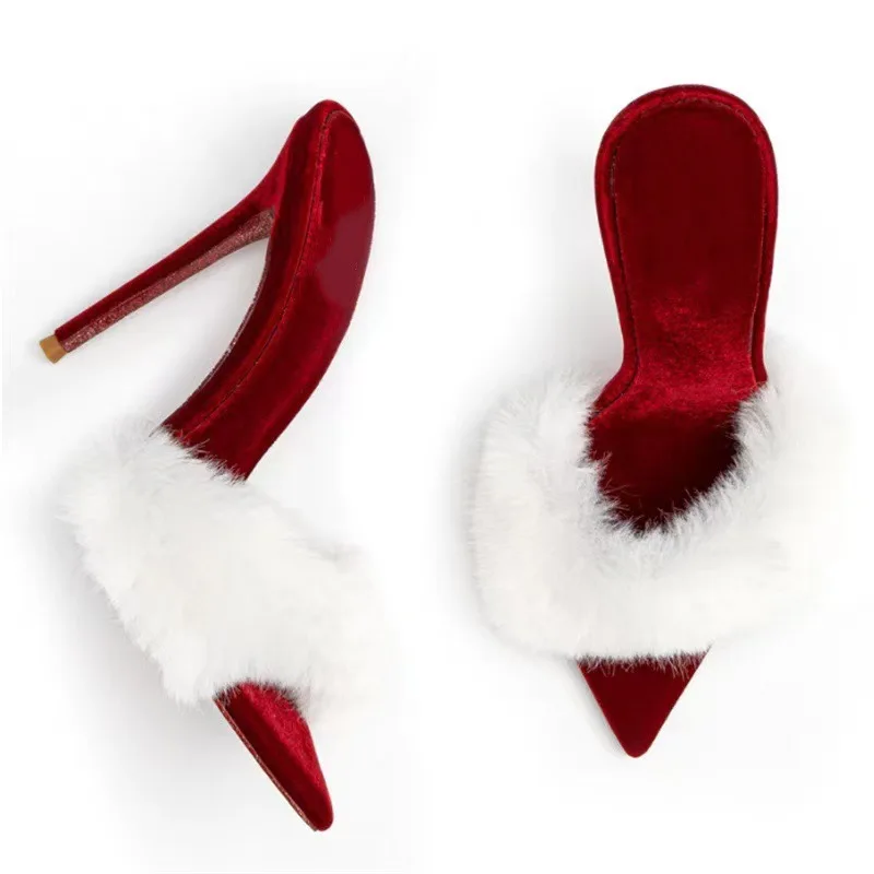 Women Shoes High Heels 12Cm Sandals Red Suede Pointed Rabbit Fur
Women Shoes High Heels 12Cm Sandals Red Suede Pointed Rabbit Fur