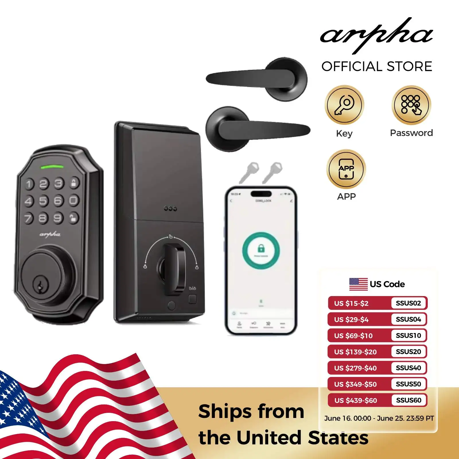 Умный дверной замок Arpha D180H, электронный замок, Bluetooth дверной замок, 100, пароль, управление приложением, кодовый замок, длительный срок службы батареи
Умный дверной замок Arpha D180H, электронный замок, Bluetooth дверной замок, 100, пароль, управление приложением, кодовый замок, длительный срок службы батареи