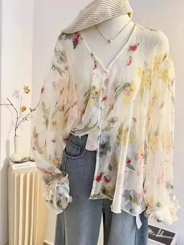 plus Size 300 Pounds Women's Shirt Summer Soft Sun Protection Folded Floral Taffeta Cardigan Top Casual Loose Long Sleeve V-Neck
plus Size 300 Pounds Women's Shirt Summer Soft Sun Protection Folded Floral Taffeta Cardigan Top Casual Loose Long Sleeve V-Neck