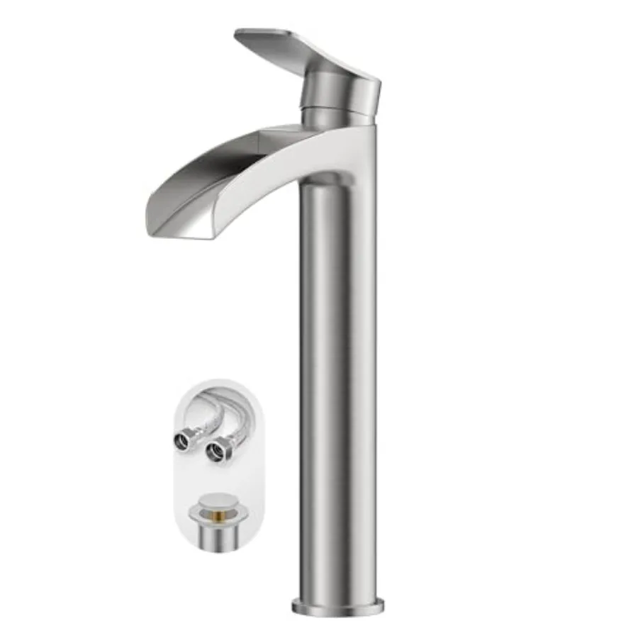 Bathroom vessel sink faucet brushed nickel tall waterfall design single-hole single-handle modern above-counter use includes po
Bathroom vessel sink faucet brushed nickel tall waterfall design single-hole single-handle modern above-counter use includes po