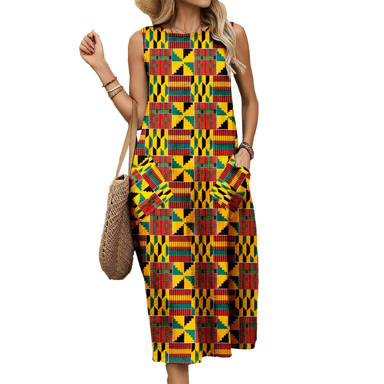 African Dresses For Women Sleeveless Dress With Pockets Dashiki Traditional Kente Print Casual Elegant Dress Party Wedding
African Dresses For Women Sleeveless Dress With Pockets Dashiki Traditional Kente Print Casual Elegant Dress Party Wedding