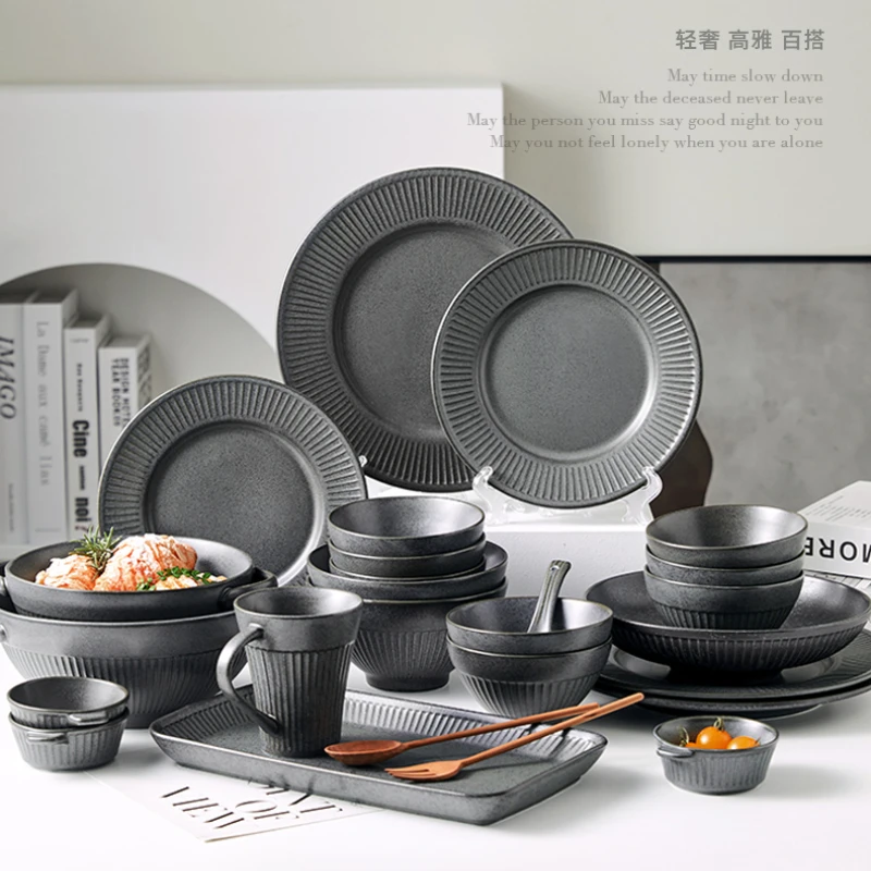 Tableware set dishes home black retro Nordic style dishes ceramic luxury Chinese rice bowl.
Tableware set dishes home black retro Nordic style dishes ceramic luxury Chinese rice bowl.