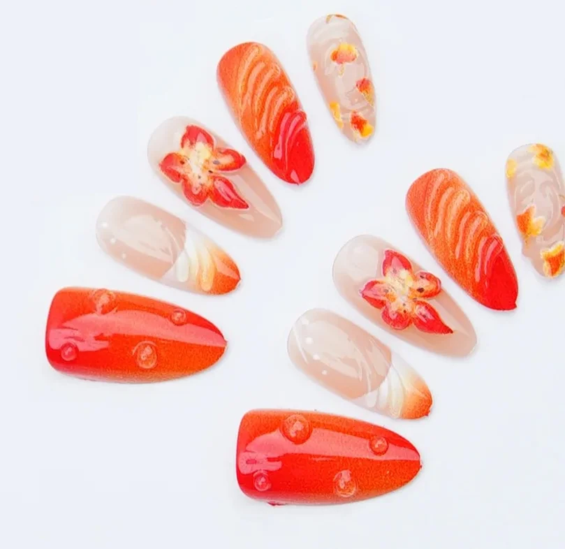 24PCS Orange Gradient Press on Nails Almond Shape 3D Floral Resin Drop Fake Nails with Glue Vibrant Sweet Spicy Style Nail Art
24PCS Orange Gradient Press on Nails Almond Shape 3D Floral Resin Drop Fake Nails with Glue Vibrant Sweet Spicy Style Nail Art
