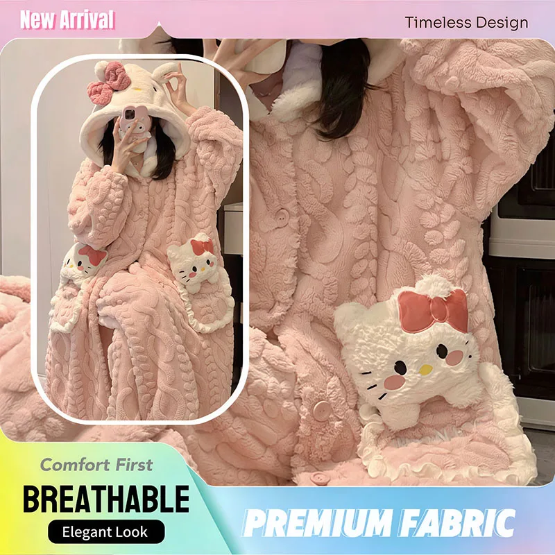 Sanrio Hello Kitty Women's Cartoon Coral Fleece Pajamas Robe Winter New Plush Thickened Home Loungewear Cozy Warm Sleepwear
Sanrio Hello Kitty Women's Cartoon Coral Fleece Pajamas Robe Winter New Plush Thickened Home Loungewear Cozy Warm Sleepwear