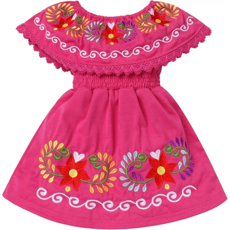 Kids Toddler Girls Traditional Mexican Off-Shoulder Floral Embroidered Drape Dress
Kids Toddler Girls Traditional Mexican Off-Shoulder Floral Embroidered Drape Dress