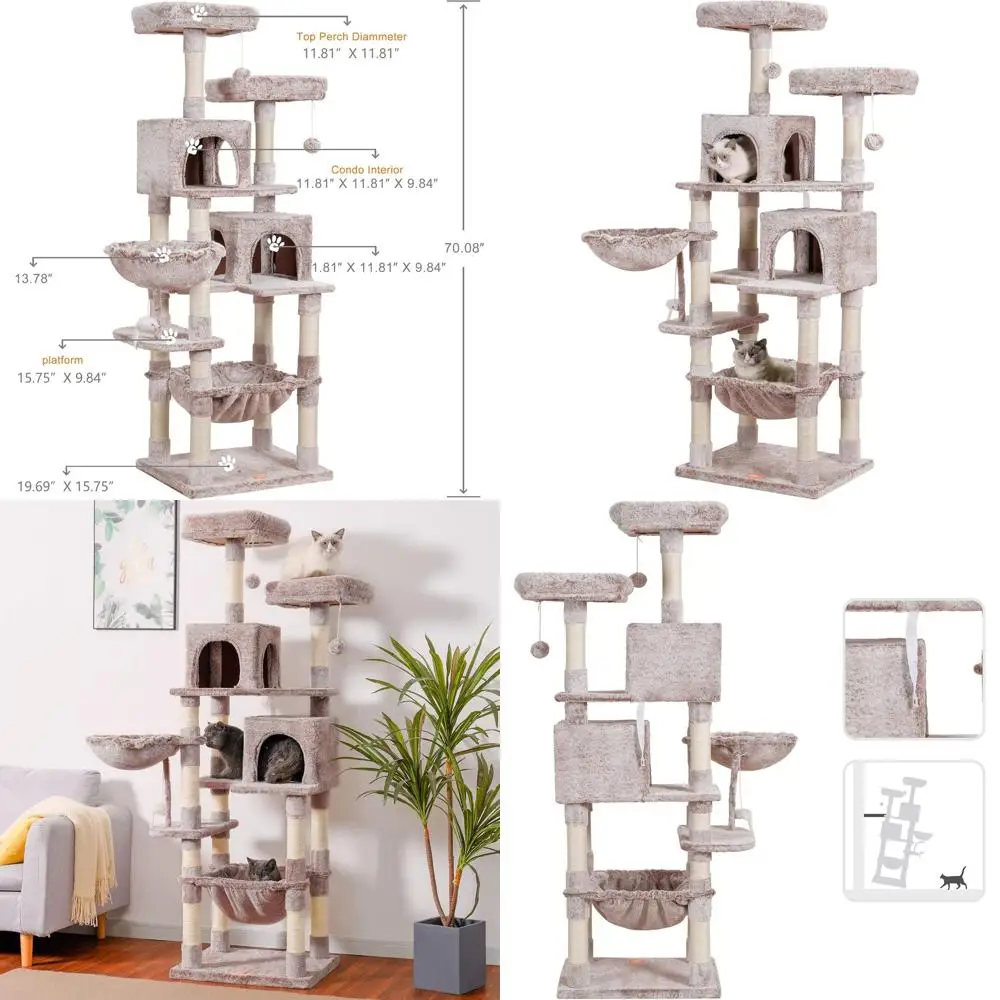 70 Высокая большая кондоминированная кошачья деревья с игрушками, плюшевым окунем, гамаком и когтеточками для домашних кошек — гриб HCT032MU
70 Высокая большая кондоминированная кошачья деревья с игрушками, плюшевым окунем, гамаком и когтеточками для домашних кошек — гриб HCT032MU