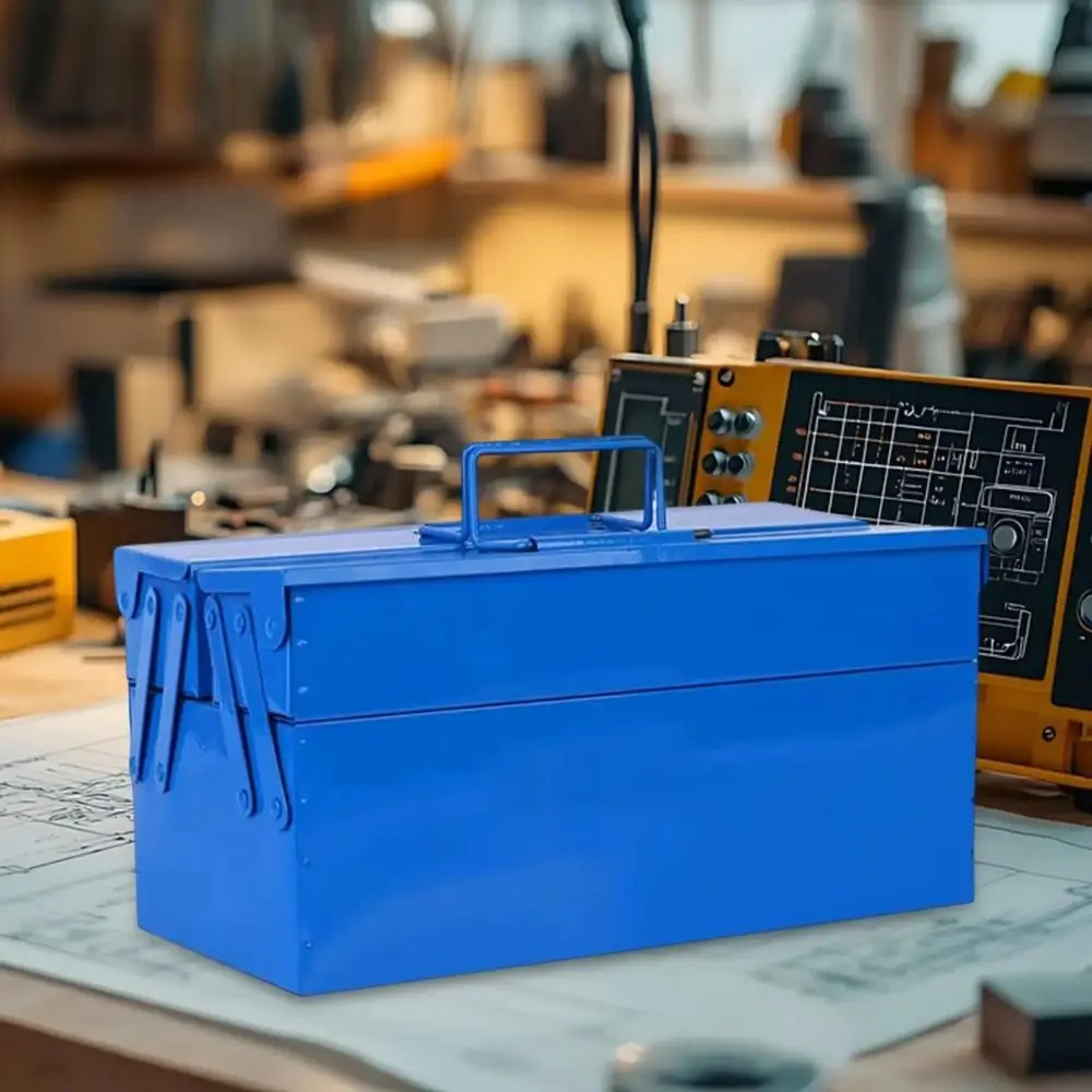 On-Board Storage Large Metal Toolbox Metal 2 Layer Storage Tools Box Multi-function Heavy Duty Tool Box Electrician Repair