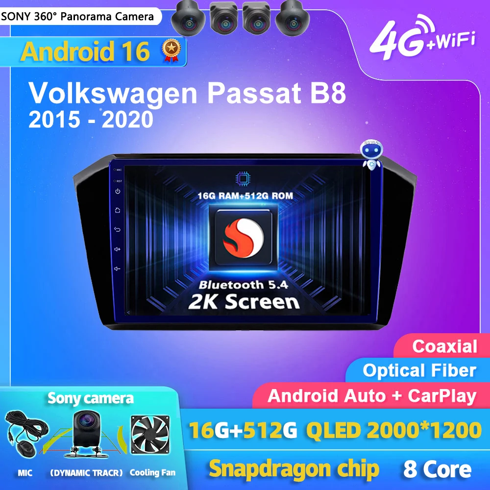 Android 16 Carplay Auto 2K Screen Car Radio Multimedia Player For Volkswagen Passat B8 2015- 2020 Autoradio GPS Stereo Head Unit
Android 16 Carplay Auto 2K Screen Car Radio Multimedia Player For Volkswagen Passat B8 2015- 2020 Autoradio GPS Stereo Head Unit