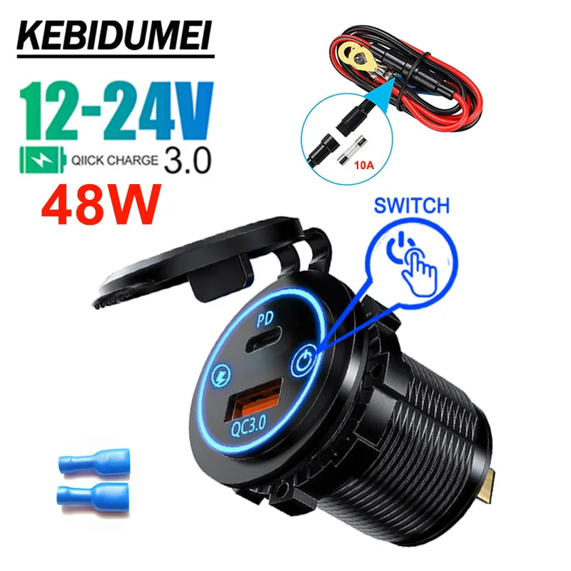 Car Charger QC 3.0 PD30W Dual USB Fast Charging 12V/24V Waterproof with Switch 48W Car Quckly Charge Adapter Power Outlet
Car Charger QC 3.0 PD30W Dual USB Fast Charging 12V/24V Waterproof with Switch 48W Car Quckly Charge Adapter Power Outlet