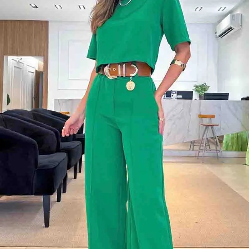 Summer New Style Casual Pure Color Short Sleeve Suit Pants Fashionable Commute Set Polyester Fiber Women's Skirt Ensemble
Summer New Style Casual Pure Color Short Sleeve Suit Pants Fashionable Commute Set Polyester Fiber Women's Skirt Ensemble