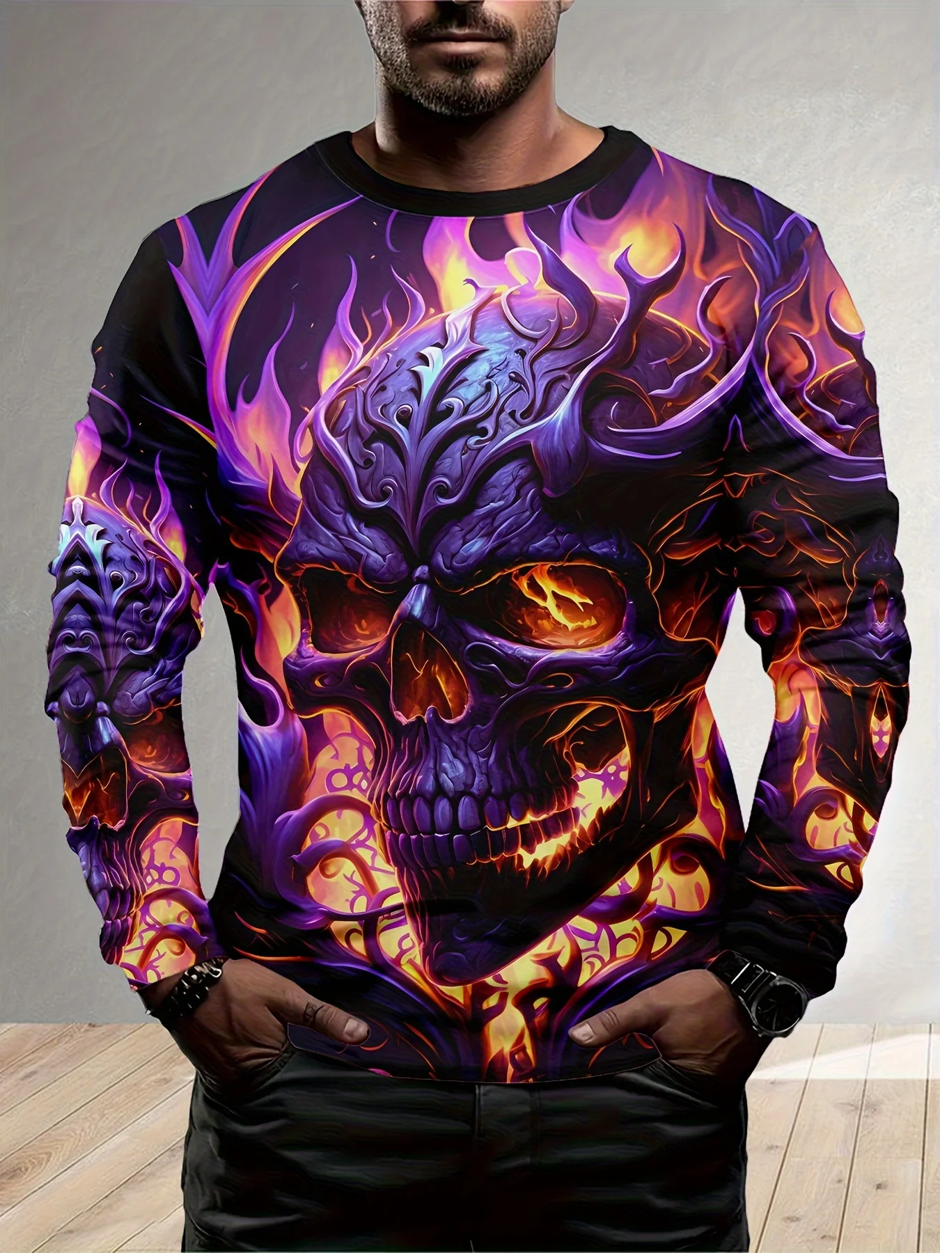 Men'S Long Sleeve T-Shirt Skull Flame, Fashion Versatile Casual Date Cool Personality Pattern, Comfortable Long Sleeve 3D Print
Men'S Long Sleeve T-Shirt Skull Flame, Fashion Versatile Casual Date Cool Personality Pattern, Comfortable Long Sleeve 3D Print