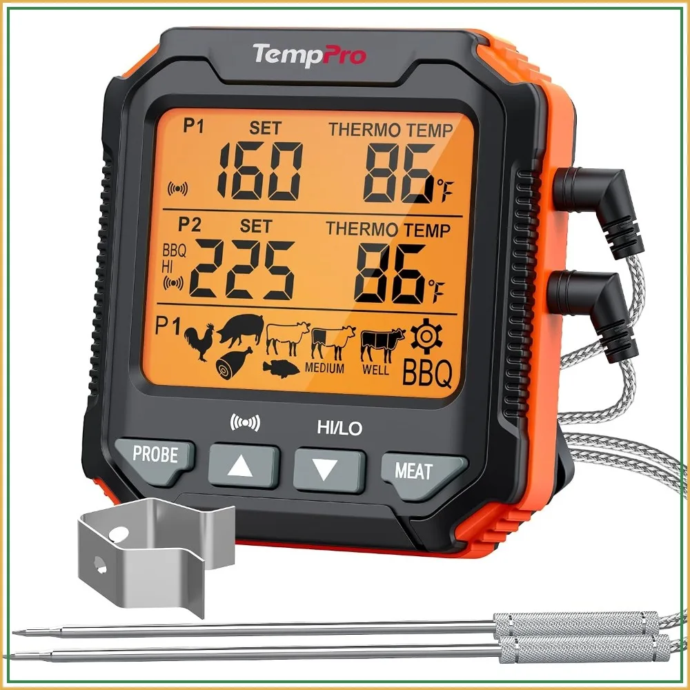 Digital Meat Thermometer with 2 Probes, Oven Safe, Backlit Grill Thermometer for Smoker BBQ Cooking, Temp Alert
Digital Meat Thermometer with 2 Probes, Oven Safe, Backlit Grill Thermometer for Smoker BBQ Cooking, Temp Alert