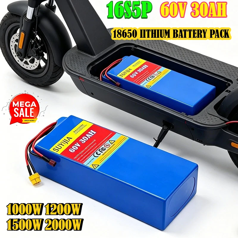 16S5P 60V 30AH High Power Lithium Power Battery Pack Built-in BMS 30000mAh 18650 1000W 1200W 1500W 2000W Motor + Free Charger
16S5P 60V 30AH High Power Lithium Power Battery Pack Built-in BMS 30000mAh 18650 1000W 1200W 1500W 2000W Motor + Free Charger