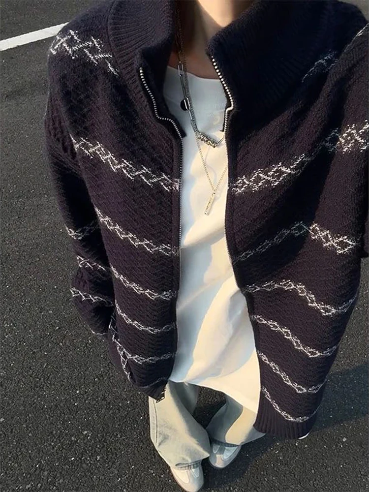 Loose Fit Men's American Stripe Knit Cardigan Sweater k Blue Korean Sle Lazy Early Autumn Top Stand Collar oulder Length
Loose Fit Men's American Stripe Knit Cardigan Sweater k Blue Korean Sle Lazy Early Autumn Top Stand Collar oulder Length