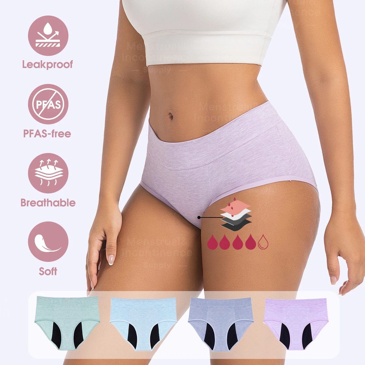 Menstrual Panties for Heavy Flow Leakproof Underwear Bamboo Fibre High Waist Period Underwear for Women Reusable Breathable 
Menstrual Panties for Heavy Flow Leakproof Underwear Bamboo Fibre High Waist Period Underwear for Women Reusable Breathable