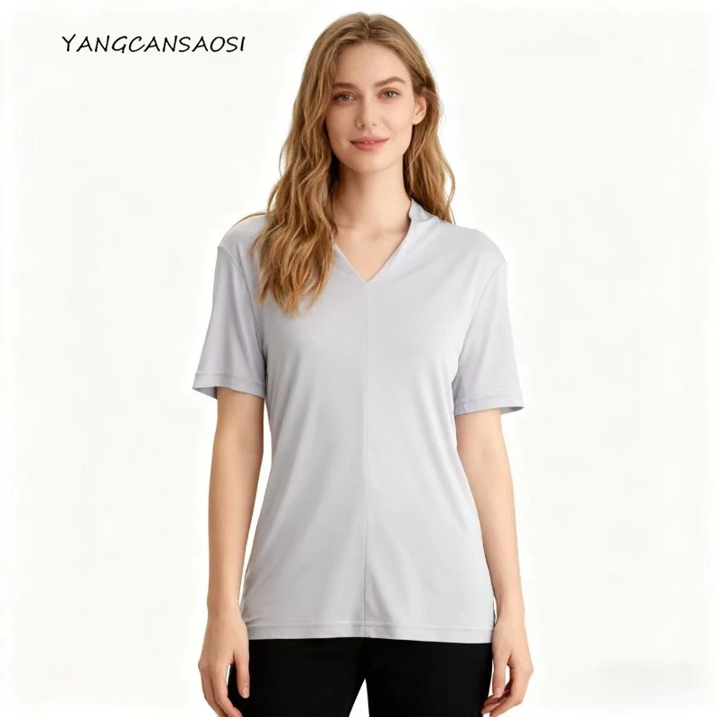 2025 Women's Fashion Clothing Solid Color 23% Natural Mulberry Silk Simple Casual Short Sleeve Commuter Versatile V-neck T-shirt
2025 Women's Fashion Clothing Solid Color 23% Natural Mulberry Silk Simple Casual Short Sleeve Commuter Versatile V-neck T-shirt