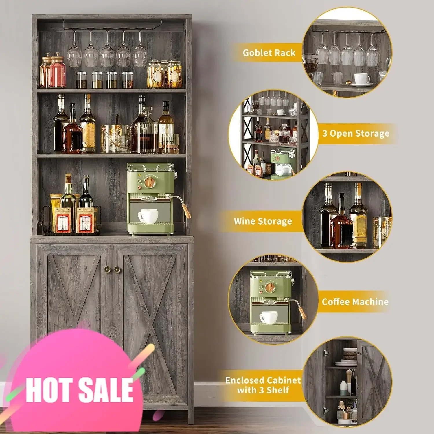 Горячая распродажа! Эксклюзивное предложение: высокий винный шкаф-бар (67 дюймов) для алкоголя и стаканов, кухонный шкаф в стиле фермерского дома, кофейный бар с регулируемыми полками.
Горячая распродажа! Эксклюзивное предложение: высокий винный шкаф-бар (67 дюймов) для алкоголя и стаканов, кухонный шкаф в стиле фермерского дома, кофейный бар с регулируемыми полками.