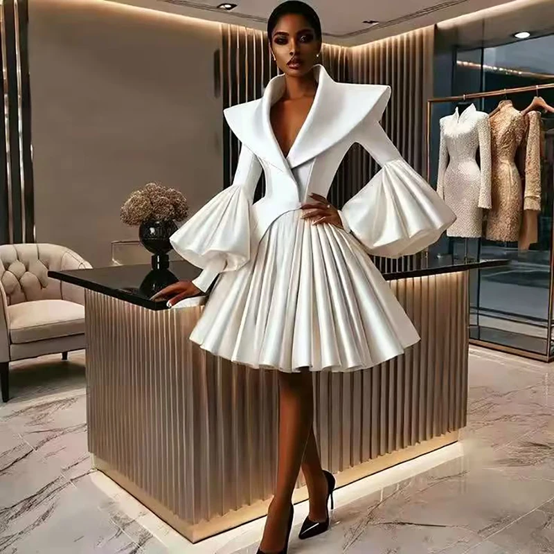 Customize Elegant White Knee Length Women Blazer Dresses Flare Sleeves Folded Midi Female Evening Party Dress Maxi Dress
Customize Elegant White Knee Length Women Blazer Dresses Flare Sleeves Folded Midi Female Evening Party Dress Maxi Dress