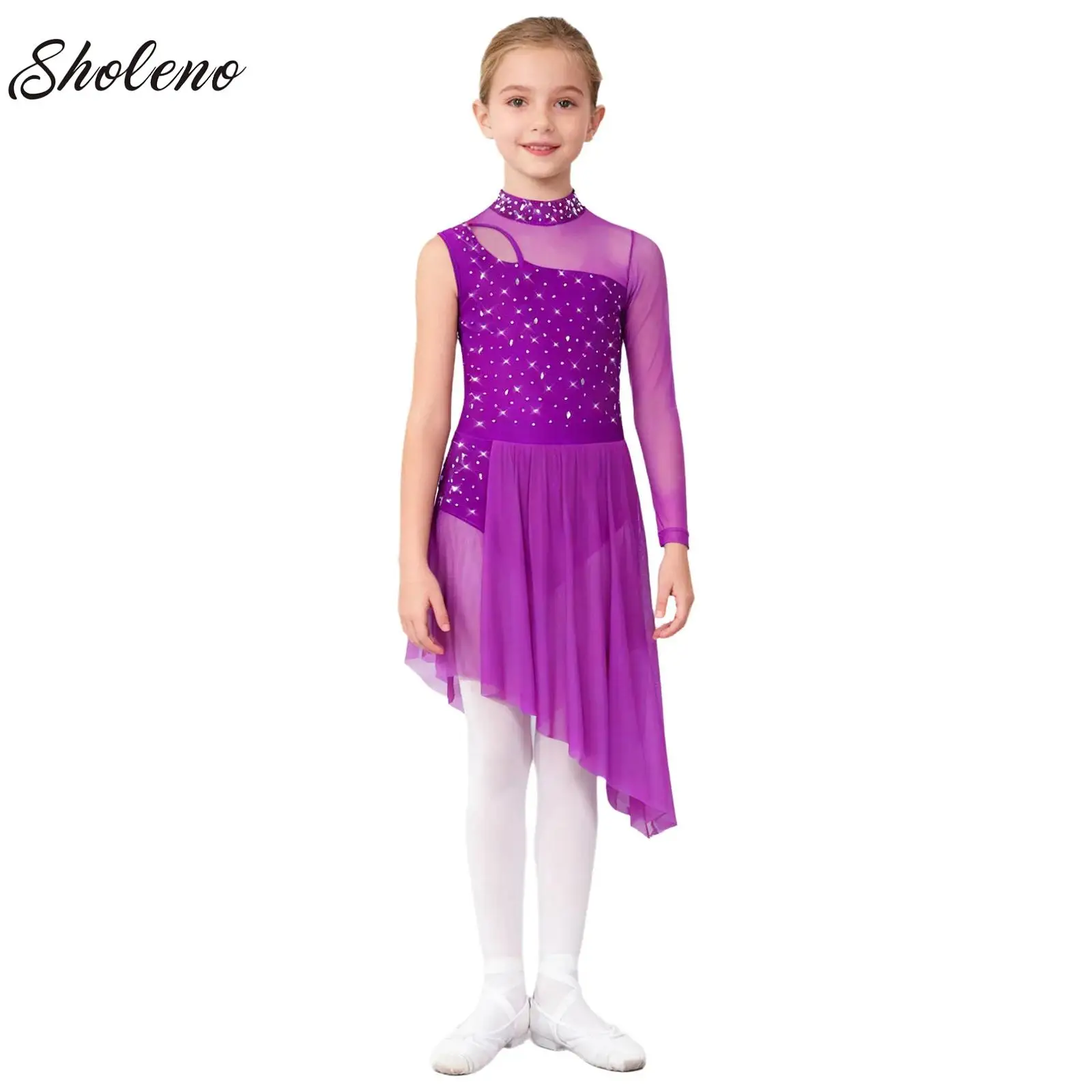 Modern Ballet Contemporary Dance Dress Kids Girs Asymmetrical Lyrical Dance Costume Shiny Rhinestones Side Split Dress Dancewear
Modern Ballet Contemporary Dance Dress Kids Girs Asymmetrical Lyrical Dance Costume Shiny Rhinestones Side Split Dress Dancewear