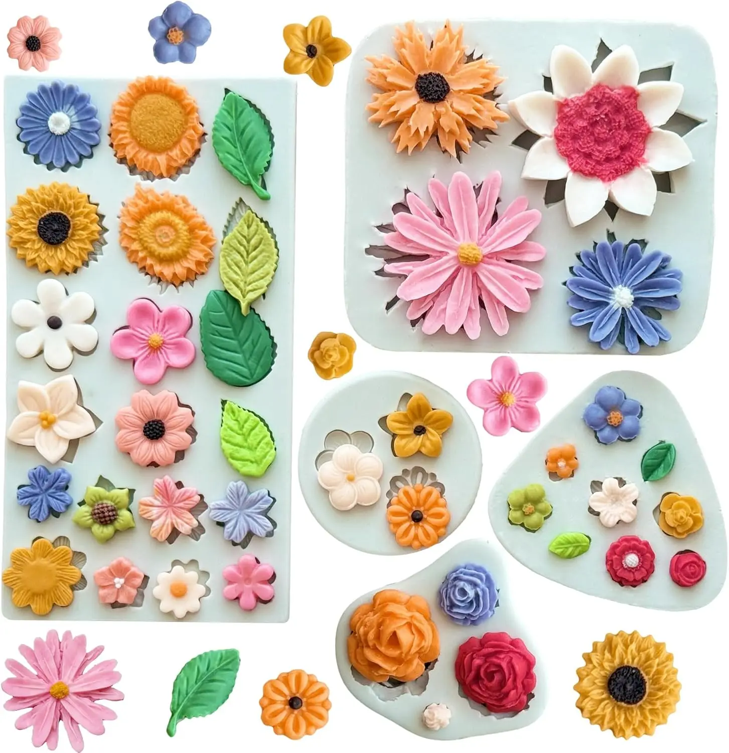 5Pcs Flower Silicone Molds for Chocolate, Fondant, Soap, Resin - Daisy, Rose, Sunflower, Leaves - Non-Stick Baking Molds
5Pcs Flower Silicone Molds for Chocolate, Fondant, Soap, Resin - Daisy, Rose, Sunflower, Leaves - Non-Stick Baking Molds