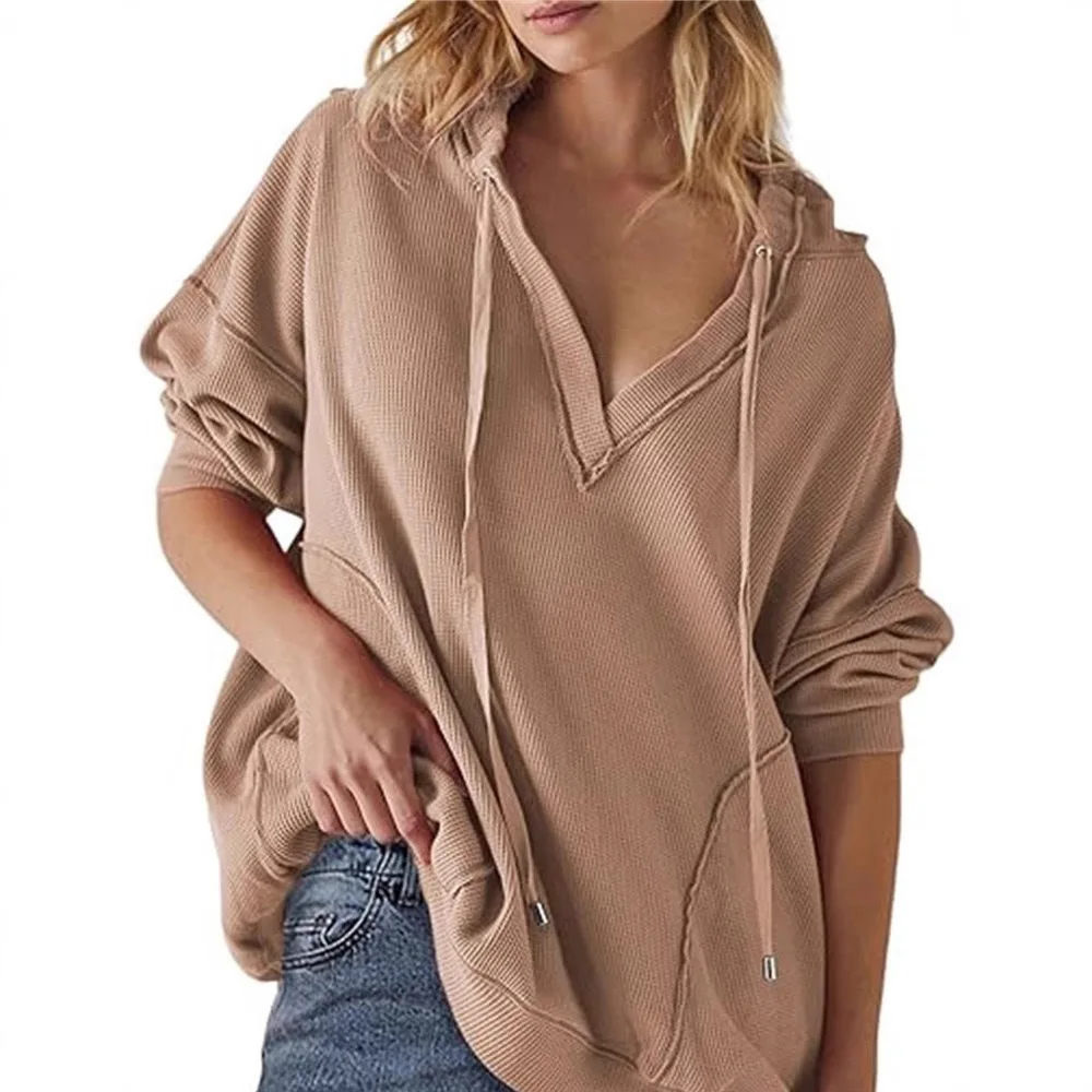 2025 Autumn and Winter New Product V-neck Solid Color Long Sleeved Hooded Sweatshirt for Women 
2025 Autumn and Winter New Product V-neck Solid Color Long Sleeved Hooded Sweatshirt for Women