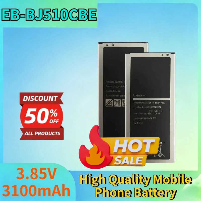 EB-BJ510CBE 3.85V 3100mAh Battery for Samsung Galaxy J5 2016 SM-J510 J5109 J5108 J510 J510FN High Quality Mobile Phone Battery
EB-BJ510CBE 3.85V 3100mAh Battery for Samsung Galaxy J5 2016 SM-J510 J5109 J5108 J510 J510FN High Quality Mobile Phone Battery
