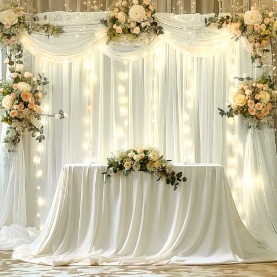 Wedding photo backdrop drapes for ceremonies and parties, wrinkle-free polyester, white, 20 x 10ft with 4 panels of 5 x 10ft ea
Wedding photo backdrop drapes for ceremonies and parties, wrinkle-free polyester, white, 20 x 10ft with 4 panels of 5 x 10ft ea