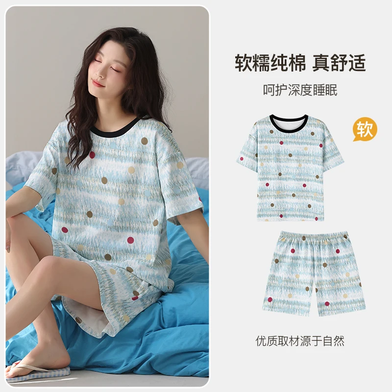 Summer Women Pajamas Set Female 100% Cotton Short Sleeve Casual Homewear
Summer Women Pajamas Set Female 100% Cotton Short Sleeve Casual Homewear