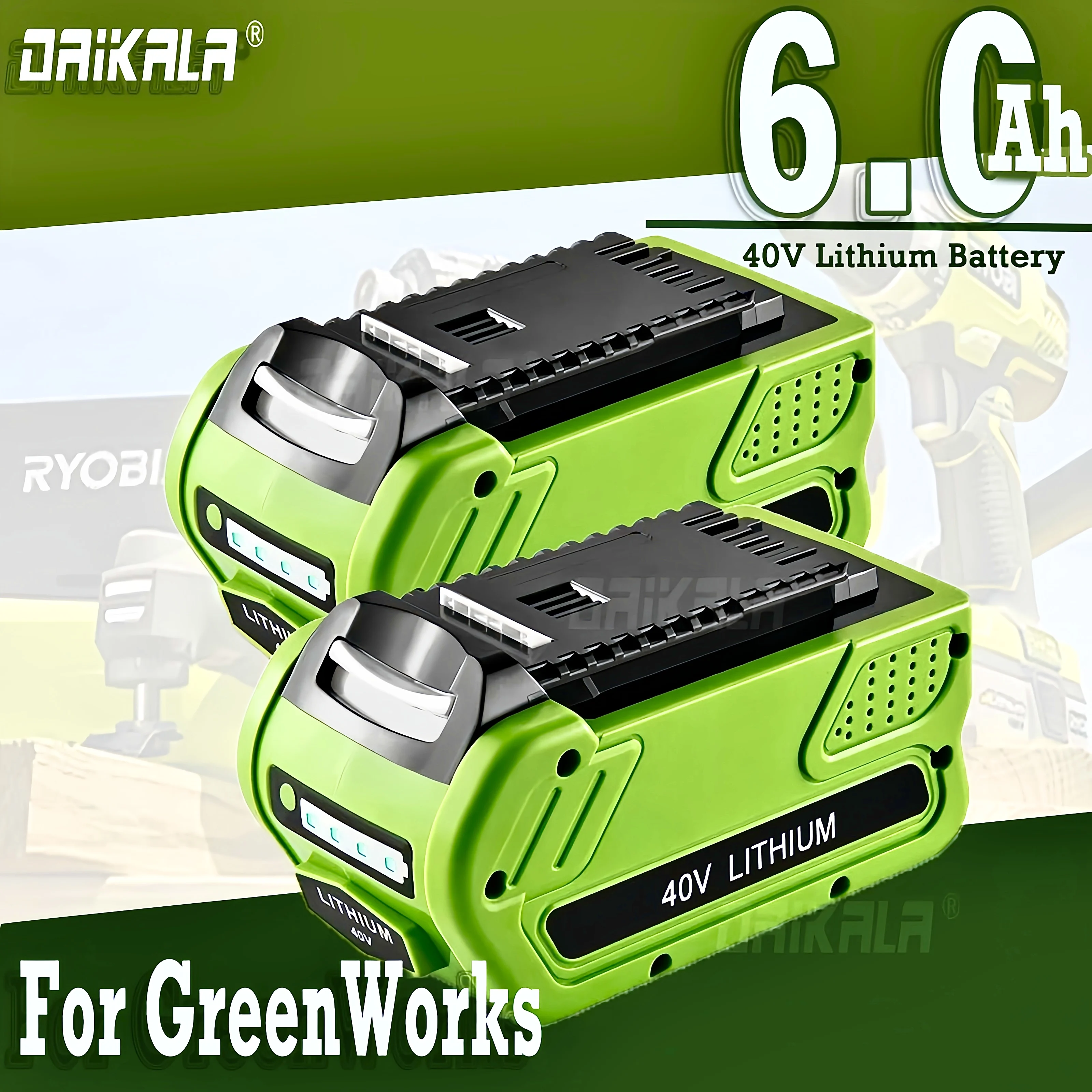 40V 6.0Ah Rechargeable Li-ion Battery 40V 6000mAh for Green works G-MAX gmax Lawn Mower Power Tools Battery
40V 6.0Ah Rechargeable Li-ion Battery 40V 6000mAh for Green works G-MAX gmax Lawn Mower Power Tools Battery